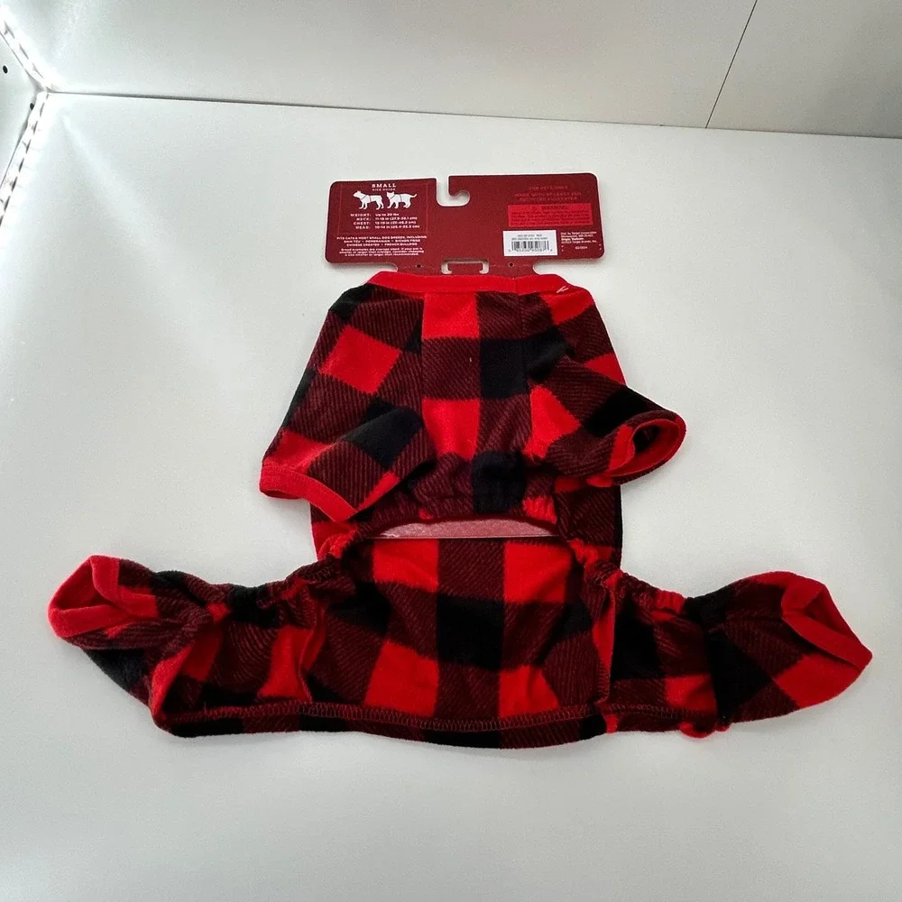 Wonder Shop Pet Pajamas Small Red Black Buffalo Plaid Fleece‎ Dog Cat NEW